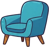 a blue chair with a wooden legs and a wooden leg.jpg